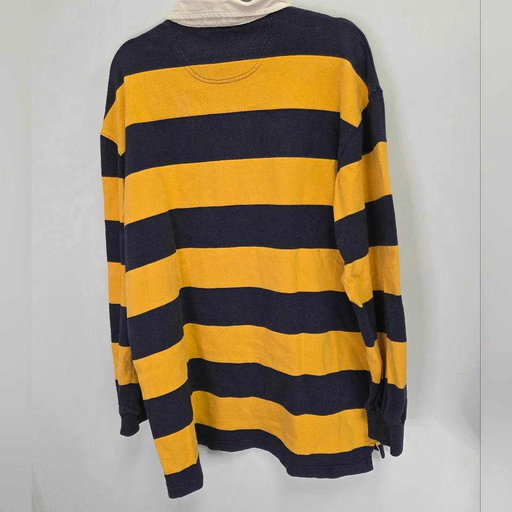 Vintage Y2K John Ashford Rugby Polo Shirt Yellow Blue Striped Size XL Tall